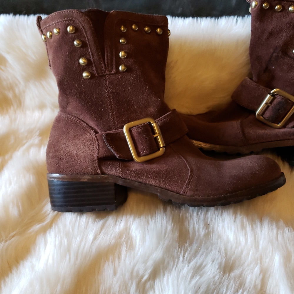 INC Suede Gold Embellished Buckle Boots Size 6.5